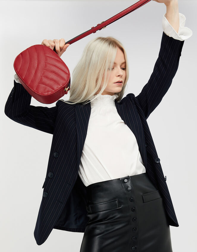 Quilted Faux Leather Cross-Body Bag, Red (RED), large