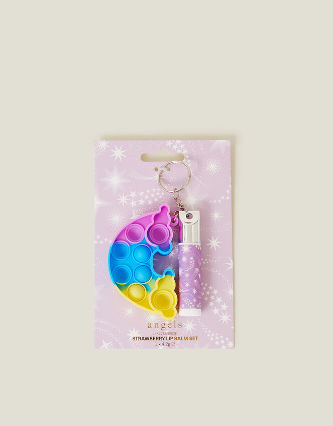 Girls Lip Balm and Rainbow Push Popper Keyring, , large