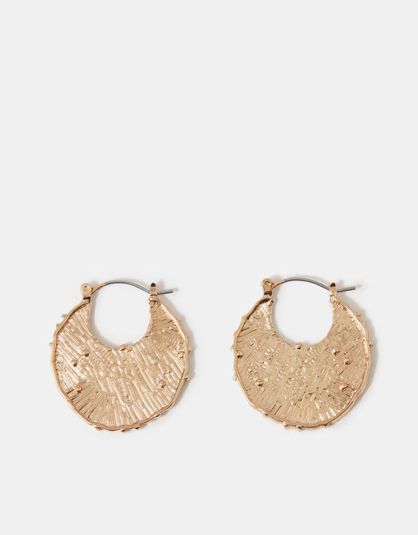 Textured Disc Hoop Earrings, , large