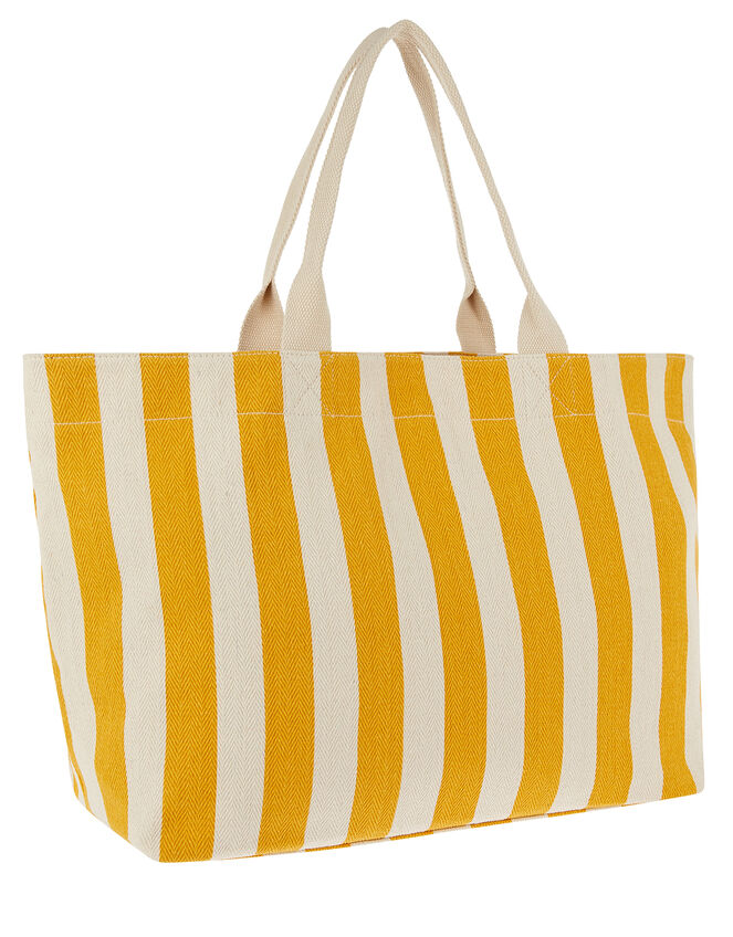 Woven Striped Tote Bag, Yellow (YELLOW), large