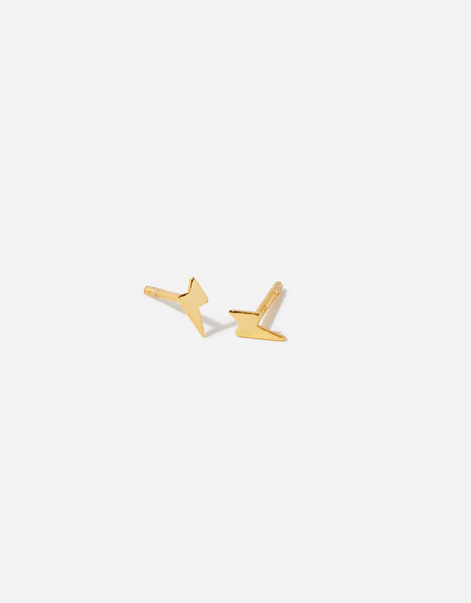 Gold Vermeil Lightening Bolt Moon Stud Earrings, , large