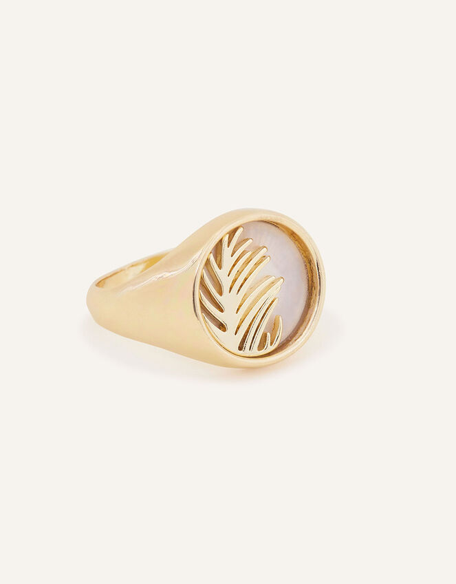 Mother of Pearl Circle Leaf Ring, Gold (GOLD), large