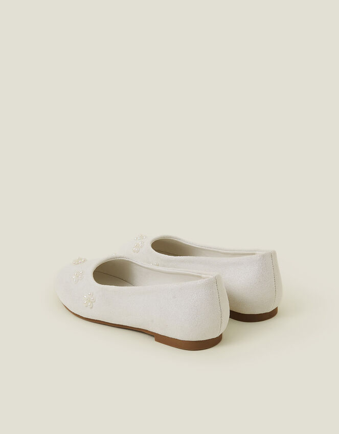 Girls Pearl Flower Ballet Flats, Ivory (IVORY), large