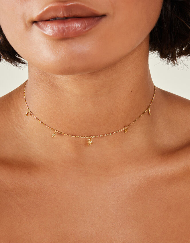 14ct Gold-Plated Star Station Choker Necklace, , large