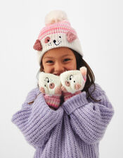 Girls Dog Ombr&eacute; Bobble Hat & Gloves Set, Multi (PASTEL MULTI), large