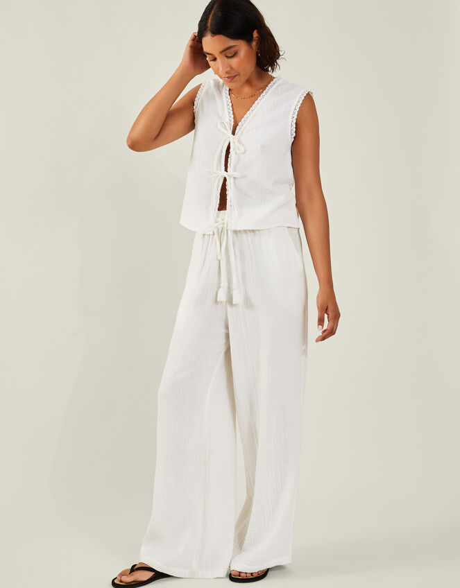 Tie-Front Crinkle Waistcoat, White (WHITE), large