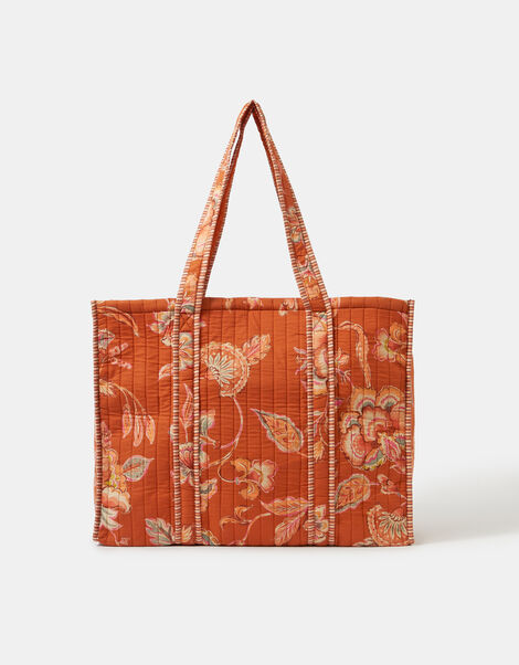 Floral Print Quilted Tote Bag, , large