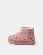 Girls Floral Embroidered Fleece-Lined Boots, Pink (PINK), large