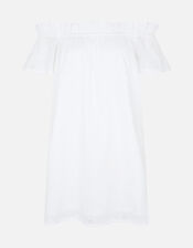 Shiffly Bardot Dress in Organic Cotton, White (WHITE), large