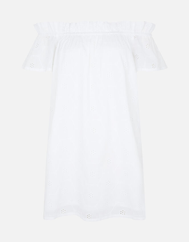 Shiffly Bardot Dress in Organic Cotton, White (WHITE), large