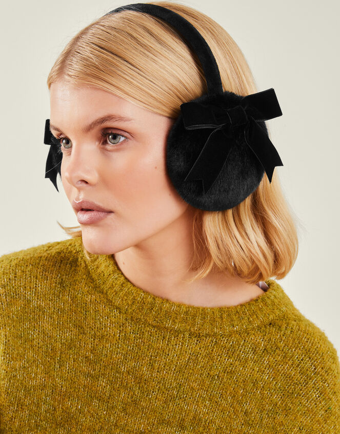 Bow Faur Fur Earmuffs, Black (BLACK), large
