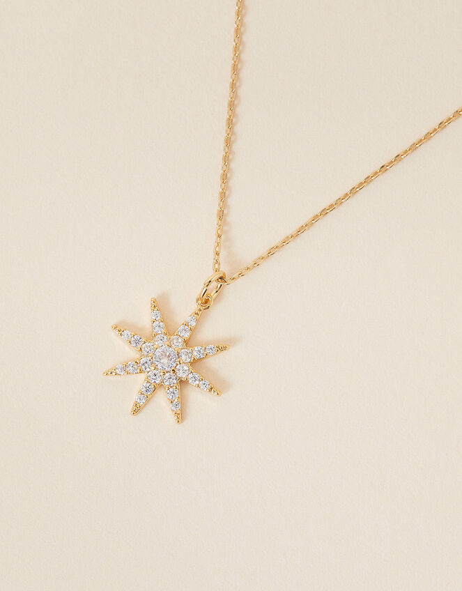 14ct Gold-Plated Sparkle Star Pendant Necklace, , large