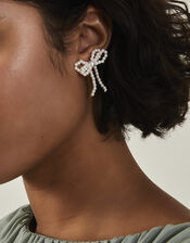 Pearl Bead Bow Stud Earrings, , large