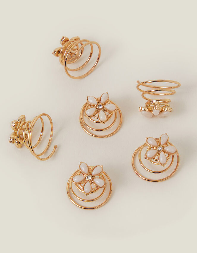 6-Pack Girls Flower Spiral Hair Clips, , large