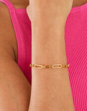 14ct Gold-Plated Trombone Chain T-Bar Bracelet, , large