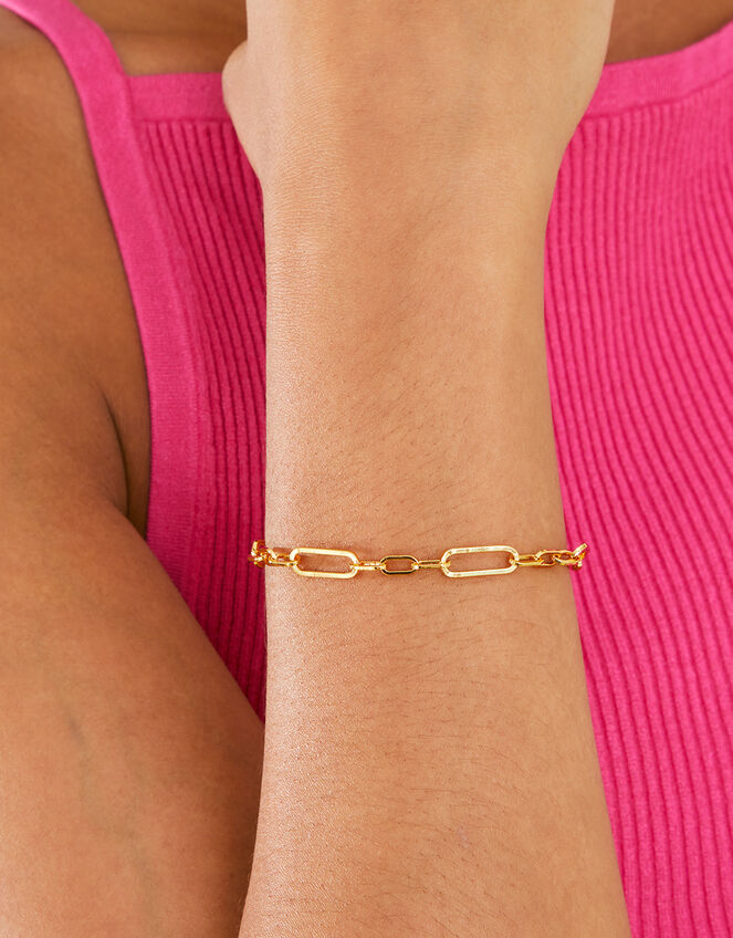 14ct Gold-Plated Trombone Chain T-Bar Bracelet, , large