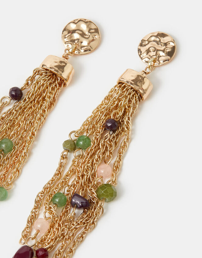 Beaded Chain Tassel Drop Earrings, , large