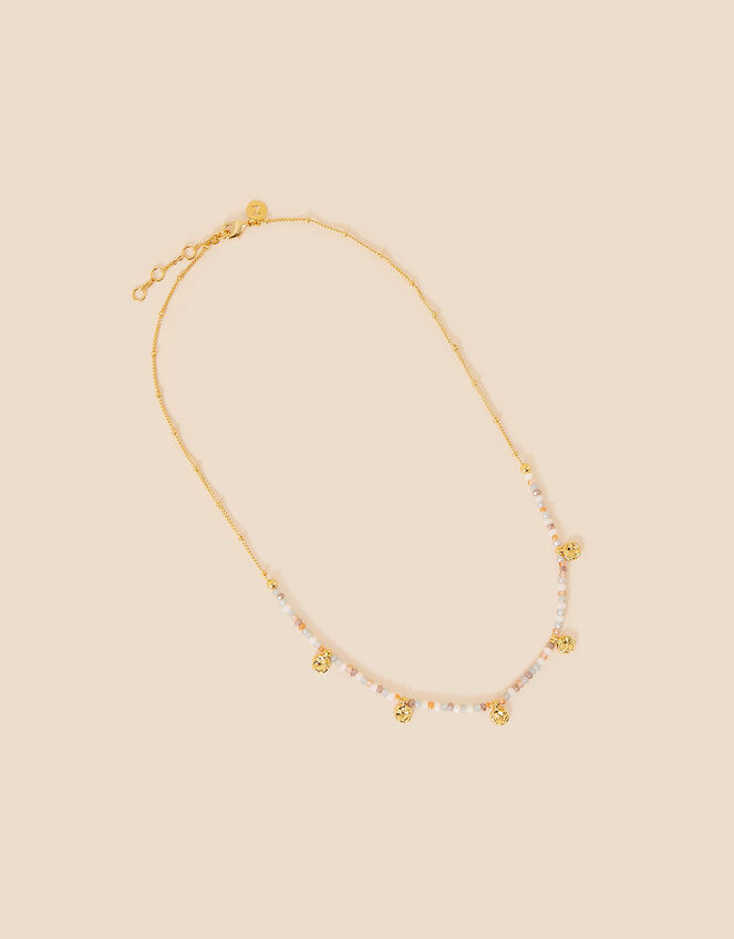 Gold-Plated Molten Charm Beaded Necklace, , large