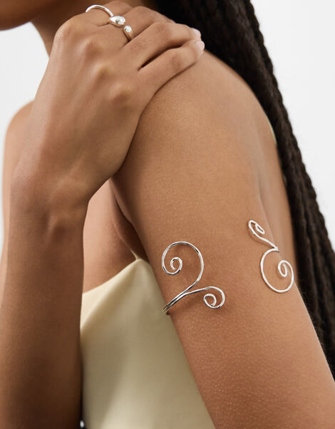 Swirl Metal Arm Cuff, Silver (SILVER), large