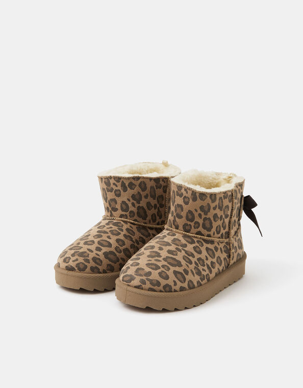 Girls Suedette Leopard Print Boots, Leopard (LEOPARD), large