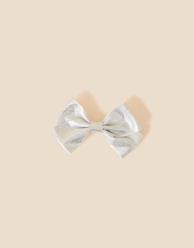 Kids Sparkle Bow Barrette Clip, Silver (SILVER), large