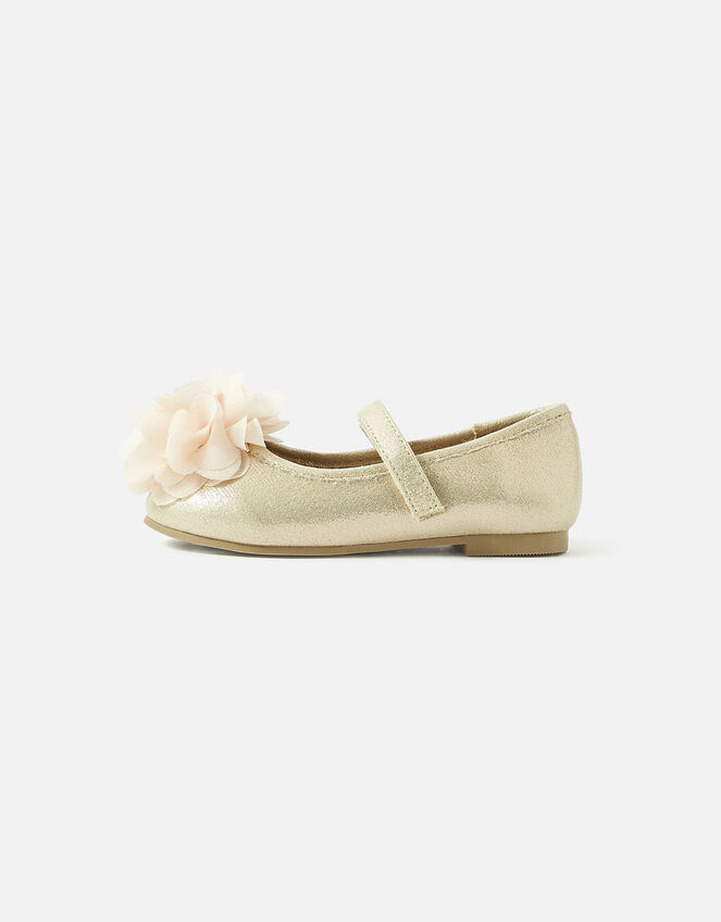 Girls Corsage Shimmer Ballerina Flats, Gold (GOLD), large