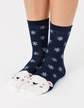 Polar Bear Fluffy Christmas Socks, , large
