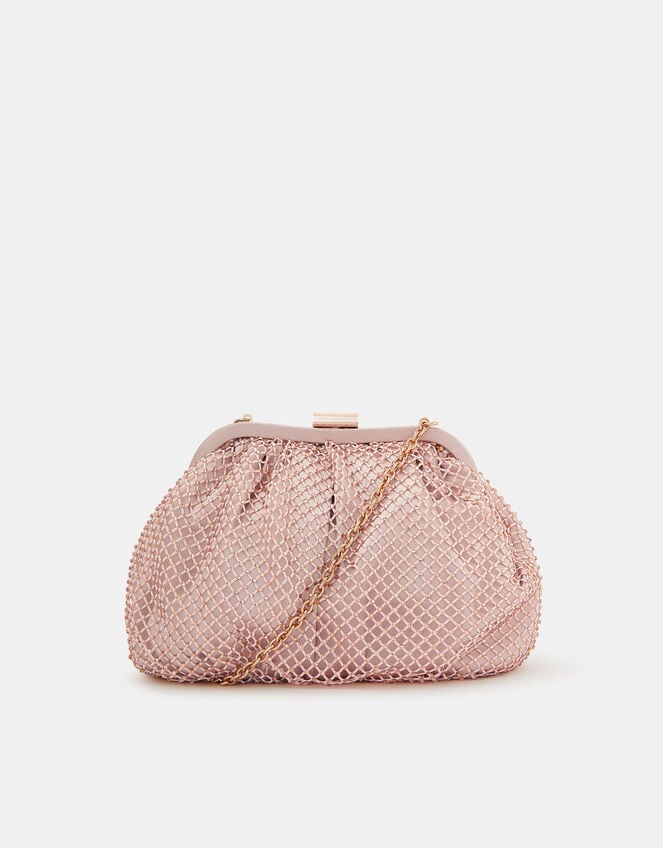 Sequin Clip Frame Clutch Bag, Pink (PALE PINK), large