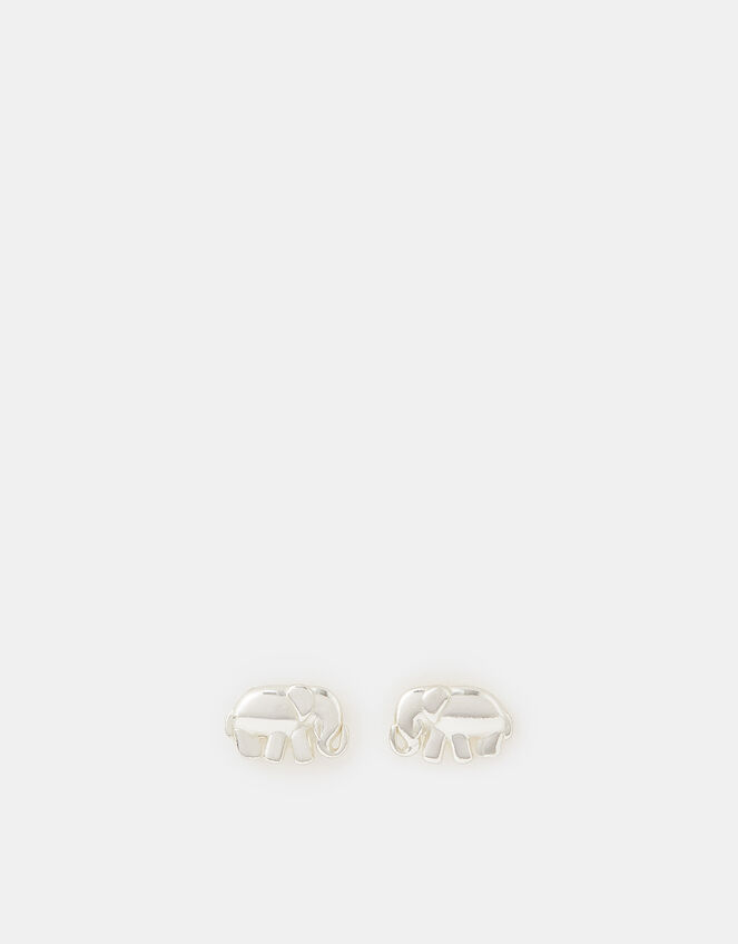 Sterling Silver Elephant Stud Earrings, Silver (ST SILVER), large