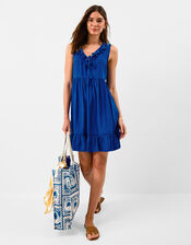 Strapless Ruffle Mini Dress, Blue (COBALT), large
