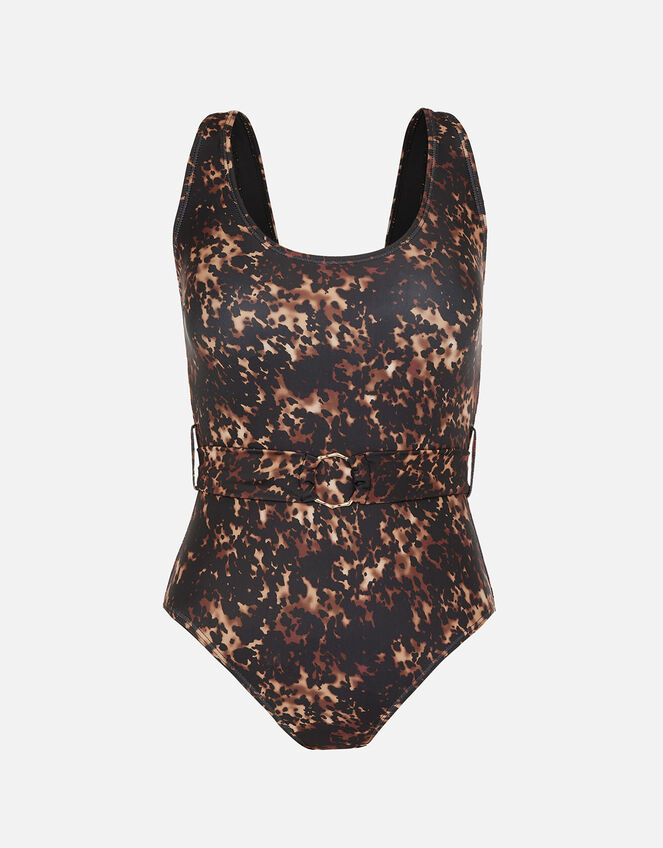 Tort Print Belted Swimsuit, Brown (BROWN), large