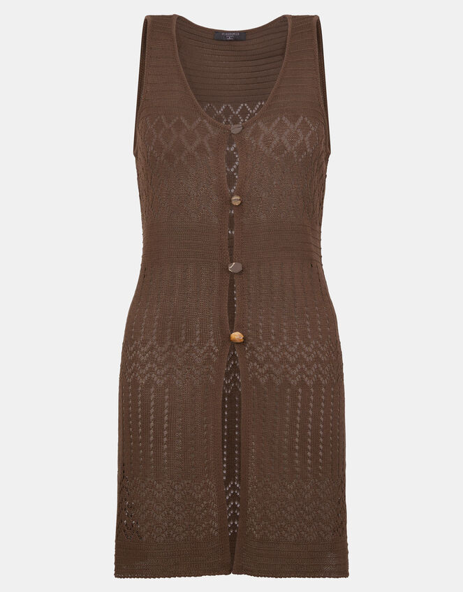 Crochet Knit Sleeveless Top, Brown (BROWN), large