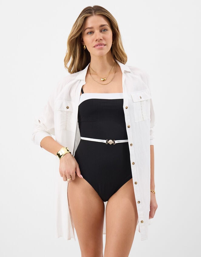 UPF50+ Mono Belted Shaping Swimsuit, Black (BLACK WHITE), large