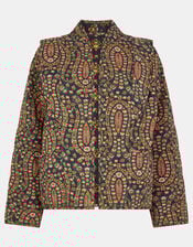 Floral Paisley Print Quilted Jacket, Black (BLACK), large