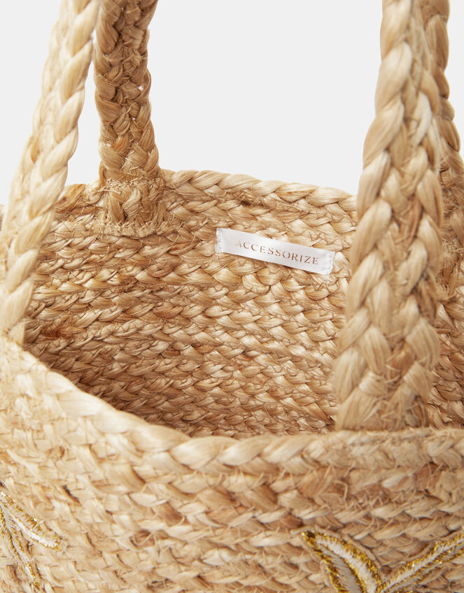 Starfish Embroidered Raffia Bag, , large