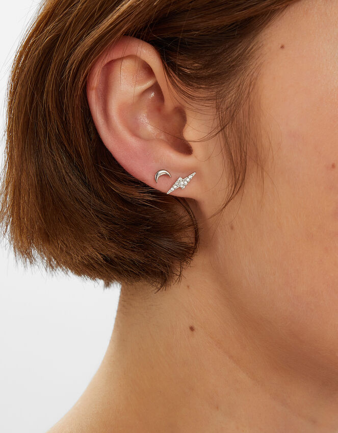 3-Pack Platinum-Plated Surgical Steel Celestial Flatback Stud Earrings, , large