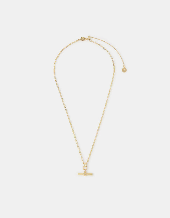 14ct Gold-Plated T-Bar Pendant Necklace, , large