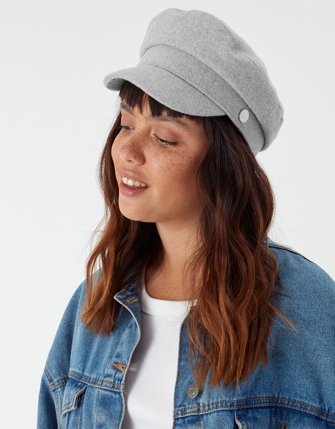 Wool Baker Boy Hat, Grey (LIGHT GREY), large