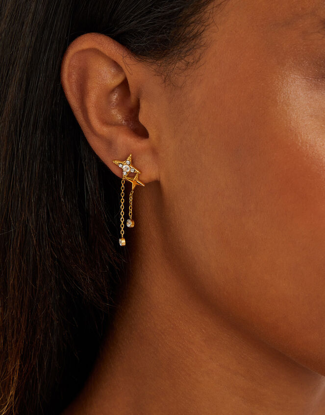 14ct Gold Sparkle Star Chain Earrings, , large