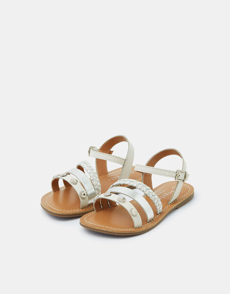 Girls Shell Metallic Sandals, White (WHITE), large