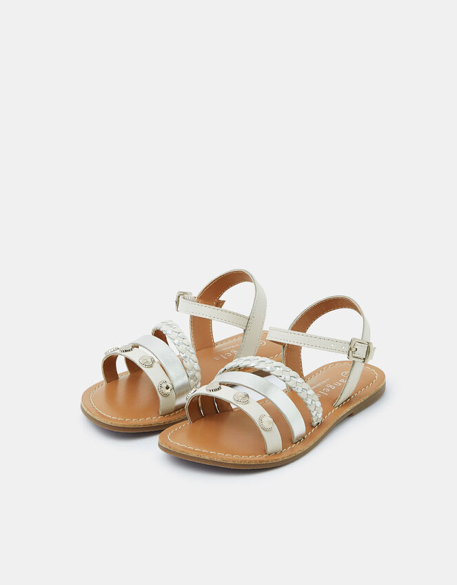 Girls Shell Metallic Sandals, White (WHITE), large
