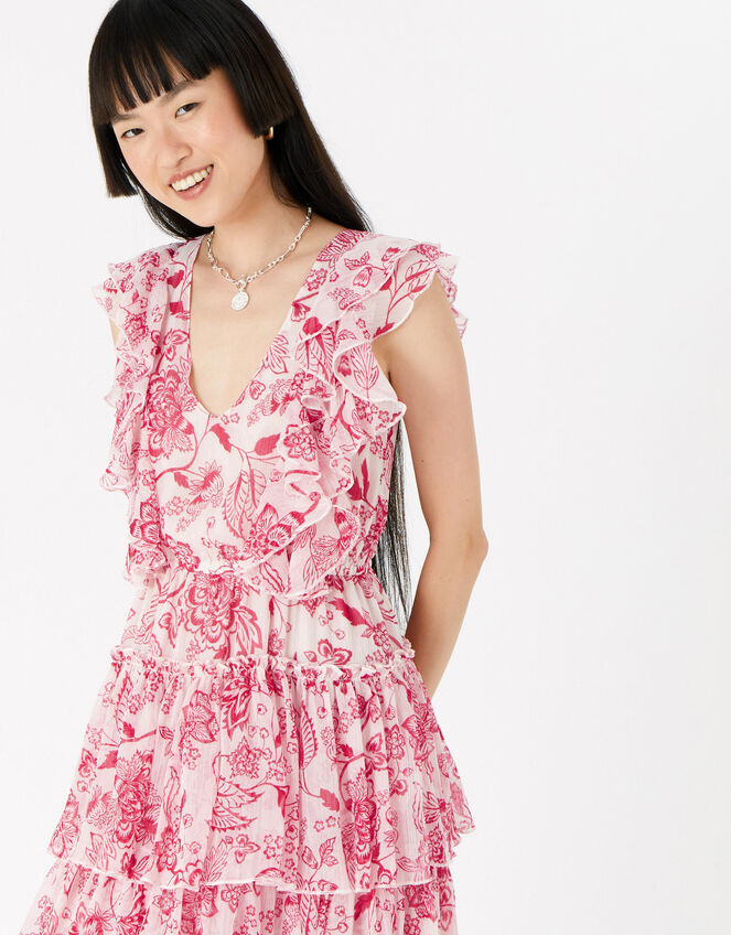 Floral Ruffle Midi Dress , Red (RED), large