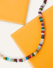 14ct Gold-Plated Mixed Healing Stone Button Beaded Necklace, , large