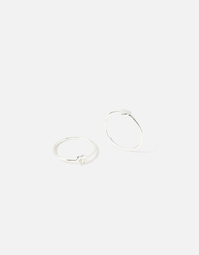 Sterling Silver Heart Peace Ring Twinset, Silver (ST SILVER), large