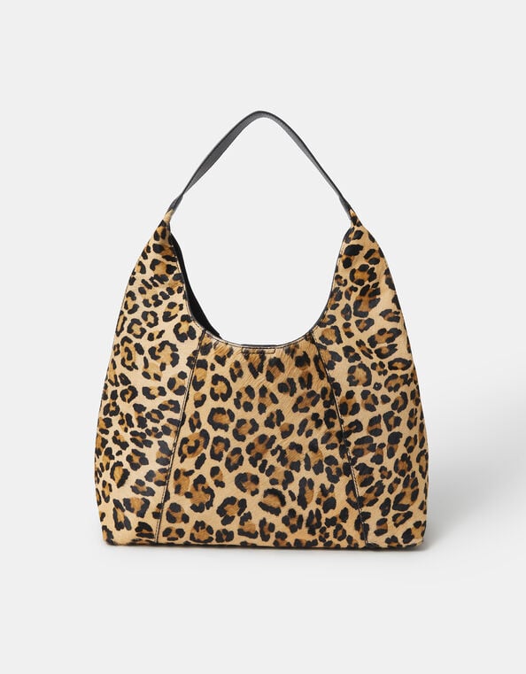 Leopard Print Leather Shoulder Bag, , large