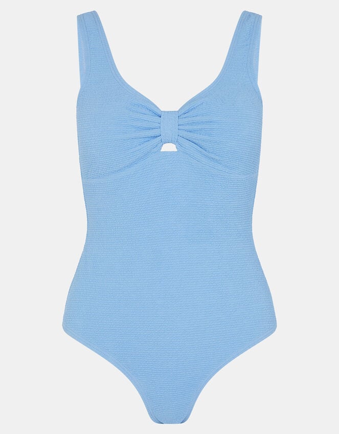 Knot Front Crinkle Textured Swimsuit, Blue (BLUE), large