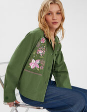 Jasmine Embroidered Cotton Jacket, Green (KHAKI), large