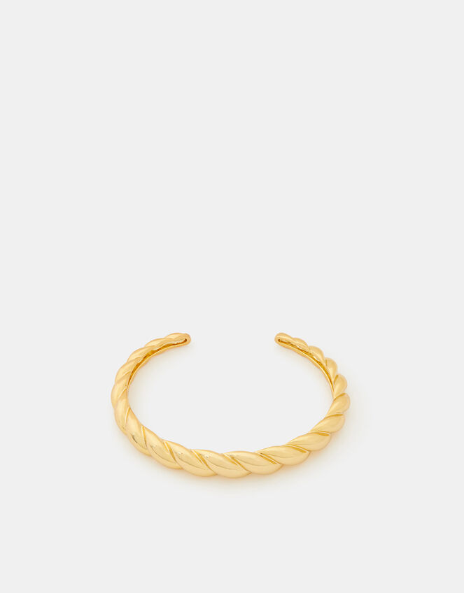 14ct Gold-Plated Twisted Wave Bangle, , large