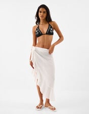 Shell Embroidered Triangle Bikini Top, Black (BLACK), large