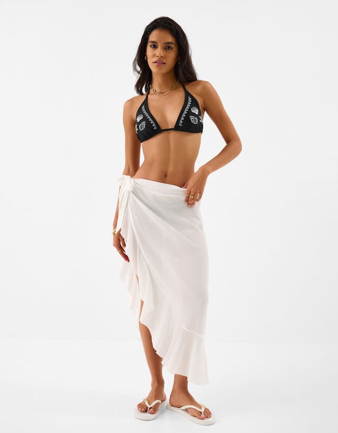 Shell Embroidered Triangle Bikini Top, Black (BLACK), large